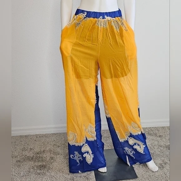 NWT - SUMMER AFRICAN CHIFFON KIMONO KAFTAN TWO PIECE PANT SET / LONG ABA… - Picture 2 of 7